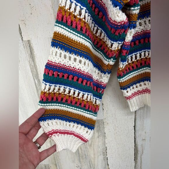 Le Lis Multicolor Crochet Striped Cardigan Sweater Womens Small - Picture 5 of 8